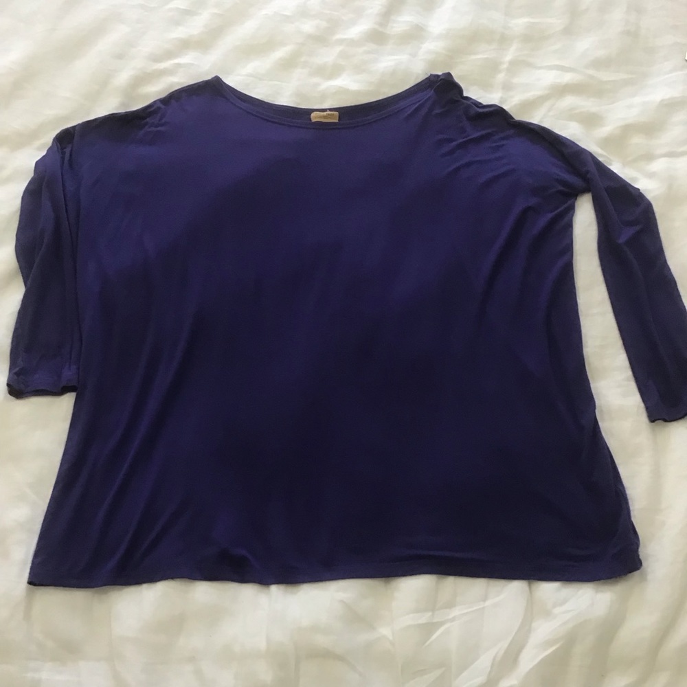 Piko Scoop Neck Royal Blue Long Sleeve Wide Body Bamboo Shirt Top, Size L